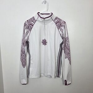 Athleta White Purple Floral Fitness Sporty 1/3 Zip Pullover Jacket‎ Size Large